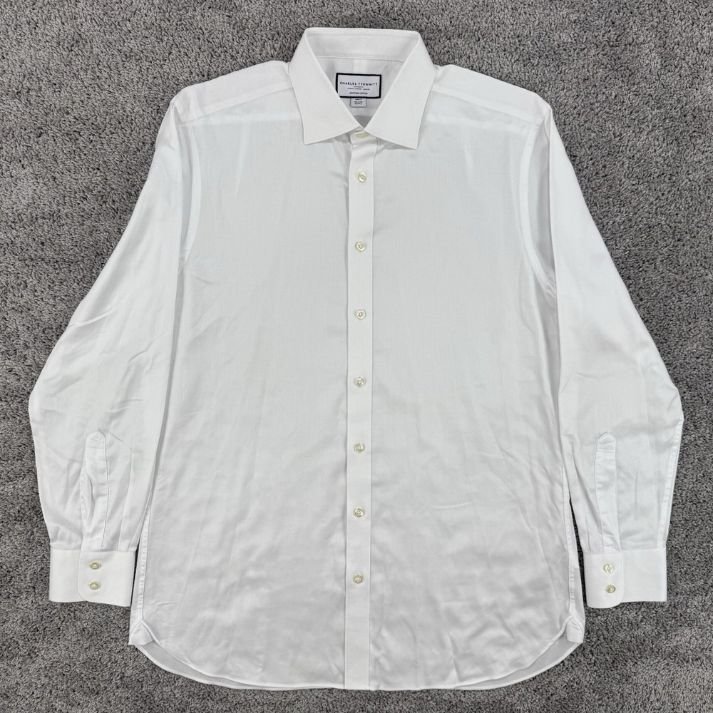 Charles Tyrwhitt Dress Shirt Men 16.5/35 Solid White Egyptian Cotton Long Sleeve